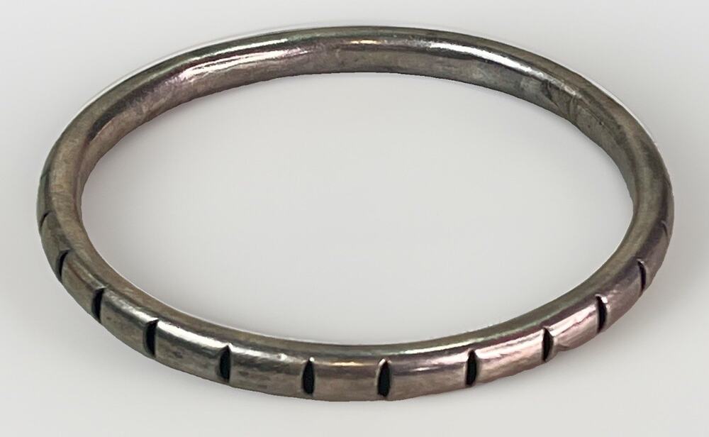 Vintage TAXCO Mexico Sterling Silver Hand Stamped Bangle Bracelet 8" Signed